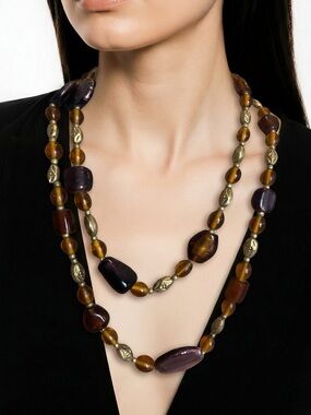 Elegant Multi-Strand Amber and Amethyst Beaded Necklace